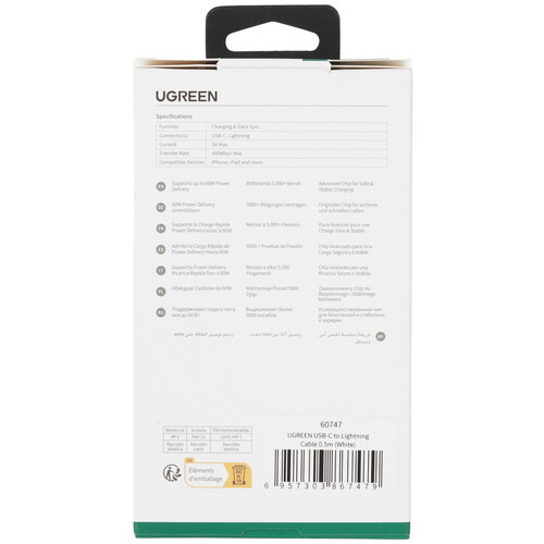 Купить Кабель круглый Ugreen Lightning 8-pin MFI - USB Type-C белый 0.5 м  9983432. Характеристики, отзывы и цены в Донецке
