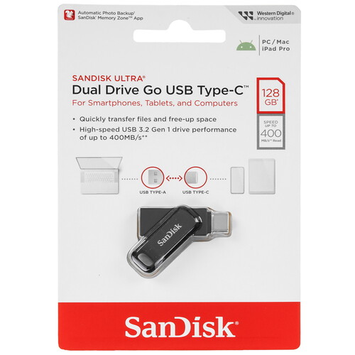 Купить Память OTG USB Flash 128 ГБ SanDisk Ultra Dual Drive Go [SDDDC3-128G-G46]  9102939. Характеристики, отзывы и цены в Донецке