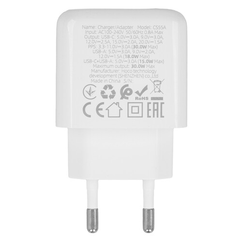 Купить Сетевое зарядное устройство Hoco CS55A белый  9237887. Характеристики, отзывы и цены в Донецке