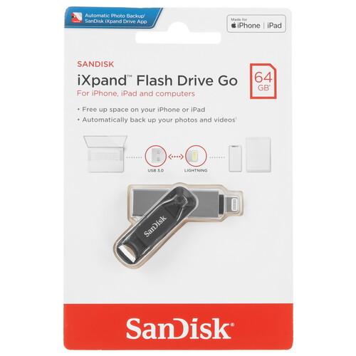 Купить Память OTG USB Flash 64 ГБ SanDisk iXpand Flash Drive Go [SDIX60N-064G-GN6NN]  5470871. Характеристики, отзывы и цены в Донецке