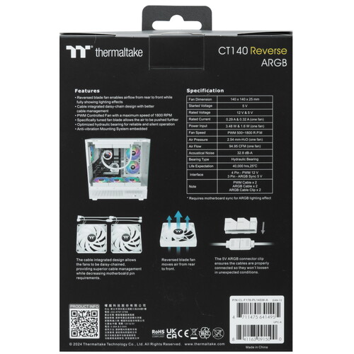 Купить Комплект реверсных вентиляторов Thermaltake CT140 Reverse ARGB  5486453. Характеристики, отзывы и цены в Донецке