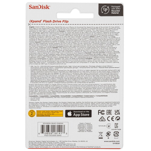 Купить Память OTG USB Flash 64 ГБ SanDisk iXpand Flash Drive [SDIX90N-064G-GN6NN]  5462329. Характеристики, отзывы и цены в Донецке