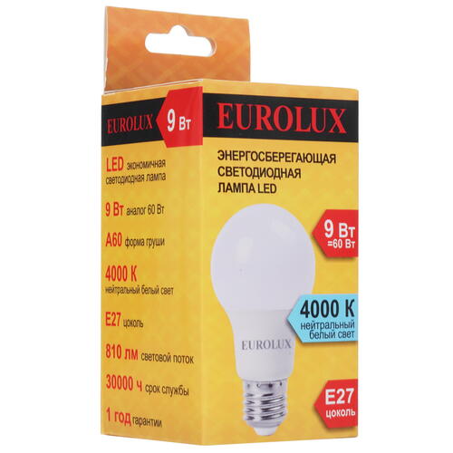 Купить Лампа светодиодная Eurolux LL-E-A60-9W-230-4K-E27  5401692. Характеристики, отзывы и цены в Донецке