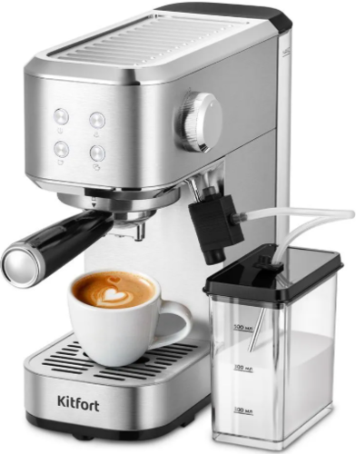 Купить Кофеварка рожковая Kitfort КТ-7641 серебристый  9263520. Характеристики, отзывы и цены в Донецке