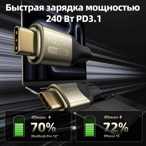 Купить Кабель круглый VOLTME USB Type-C - USB Type-C черный 2 м  9210981. Характеристики, отзывы и цены в Донецке