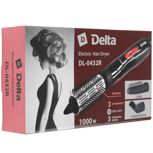 Купить Фен-щетка DELTA DL-0432R черный/розовый  9235581. Характеристики, отзывы и цены в Донецке