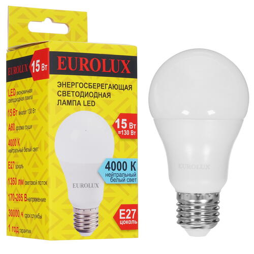 Купить Лампа светодиодная Eurolux LL-E-A60-15W-230-4K-E27  5401687. Характеристики, отзывы и цены в Донецке