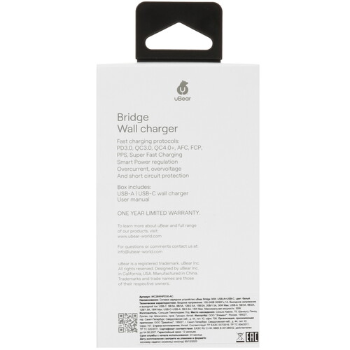 Купить Сетевое зарядное устройство uBear Bridge 30 белый  5466113. Характеристики, отзывы и цены в Донецке