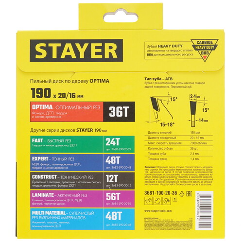 Купить Диск пильный STAYER 3681-190-20-36_z01  9123034. Характеристики, отзывы и цены в Донецке