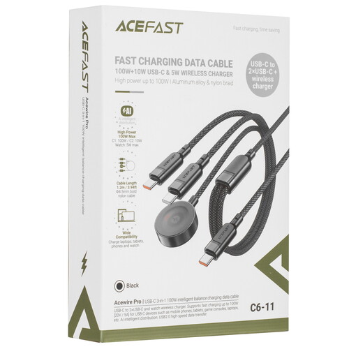 Купить Кабель круглый ACEFAST USB Type-C - USB Type-C х2 черный 1.2 м  9258673. Характеристики, отзывы и цены в Донецке