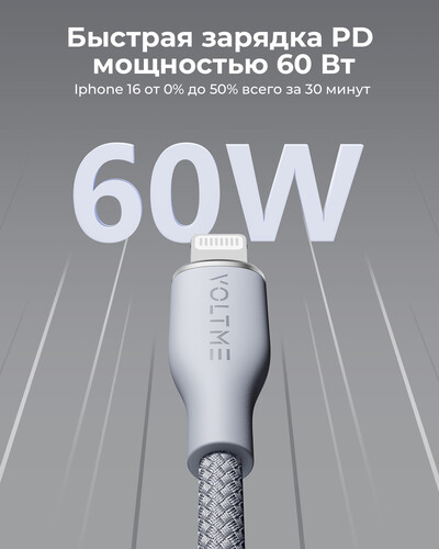 Купить Кабель круглый VOLTME Lightning 8-pin - USB 2.0 Type-A серый 1.2 м  9210954. Характеристики, отзывы и цены в Донецке