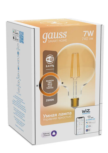 Купить Умная светодиодная лампа Gauss Smart Home Filament G95  9114216. Характеристики, отзывы и цены в Донецке
