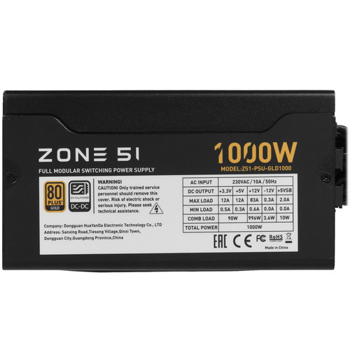 Купить Блок питания ZONE 51 APEX 1000W 80 PLUS GOLD [Z51GLD1000B] черный  9420506. Характеристики, отзывы и цены в Донецке