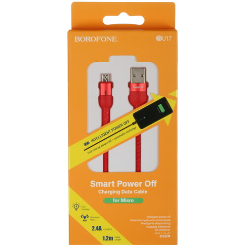 Купить Кабель круглый Borofone micro USB - USB 2.0 Type-A красный 1.2 м  5475222. Характеристики, отзывы и цены в Донецке