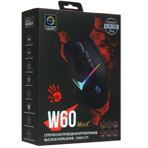 Купить Мышь проводная A4Tech Bloody W60 Max  черный  1698442. Характеристики, отзывы и цены в Донецке