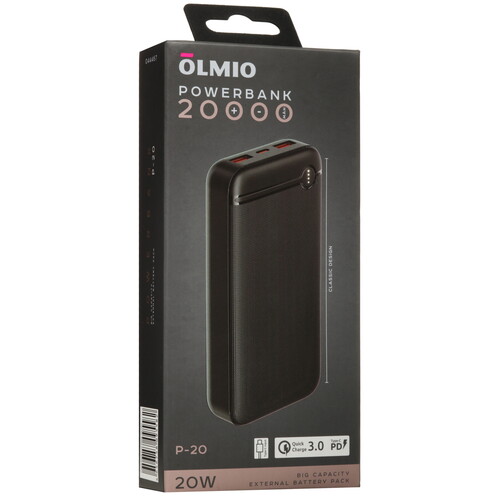 Купить Портативный аккумулятор Olmio P-20 черный  5466473. Характеристики, отзывы и цены в Донецке