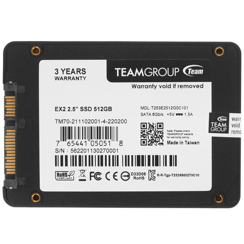 Купить 512 ГБ 2.5" SATA накопитель TEAMGROUP EX2 [T253E2512G0C101]  4738332. Характеристики, отзывы и цены в Донецке