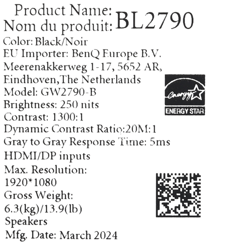 Купить 27" Монитор BenQ BL2790 черный  5493180. Характеристики, отзывы и цены в Донецке