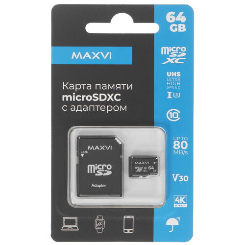 Купить Карта памяти MAXVI microSDXC 64 ГБ [MSD64GBC10V30]  9098893. Характеристики, отзывы и цены в Донецке