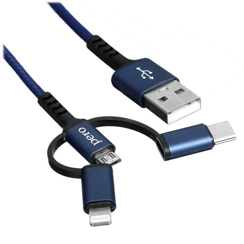 Купить Кабель круглый PERO Lightning 8-pin, micro USB, USB Type-C - USB 2.0 Type-A синий 2 м  5365890. Характеристики, отзывы и цены в Донецке