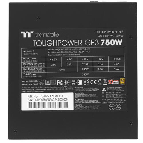Купить Блок питания Thermaltake Toughpower GF3 750W [PS-TPD-0750FNFAGE-4] черный  5074157. Характеристики, отзывы и цены в Донецке