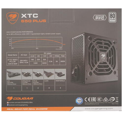Купить Блок питания Cougar XTC 650 PLUS  1690955. Характеристики, отзывы и цены в Донецке