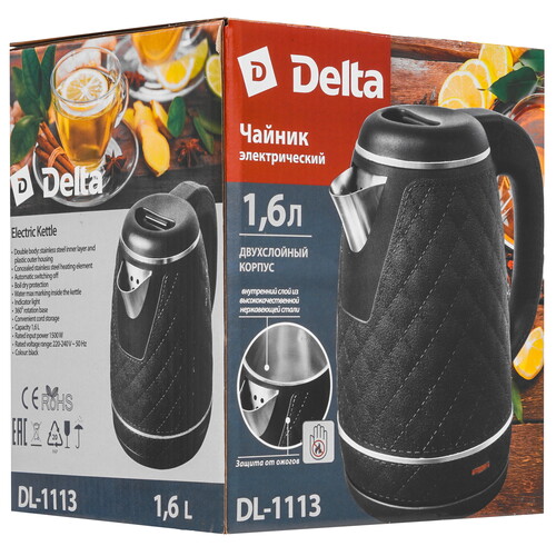 Купить Электрочайник Delta DL-1113 черный  9050534. Характеристики, отзывы и цены в Донецке