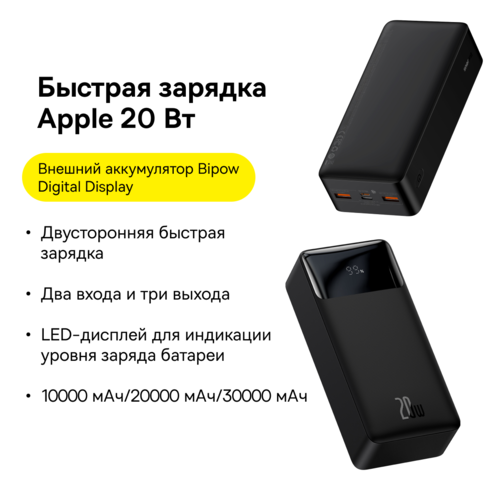 Купить Портативный аккумулятор Baseus Bipow Digital Display 20W черный  5011587. Характеристики, отзывы и цены в Донецке