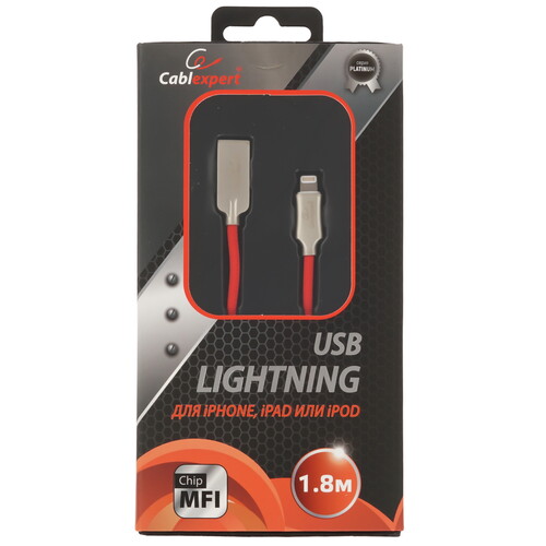 Купить Кабель круглый Cablexpert Lightning 8-pin MFI - USB 2.0 Type-A красный 1.8 м  5485457. Характеристики, отзывы и цены в Донецке