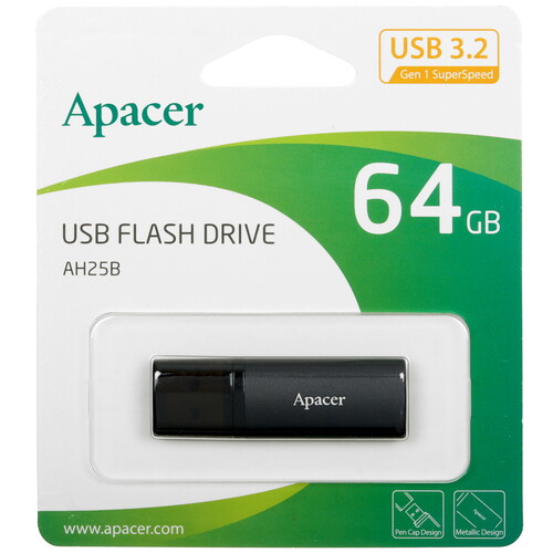 Купить Память USB Flash 64 ГБ Apacer AH25B [AP64GAH25BB-1]  5456206. Характеристики, отзывы и цены в Донецке