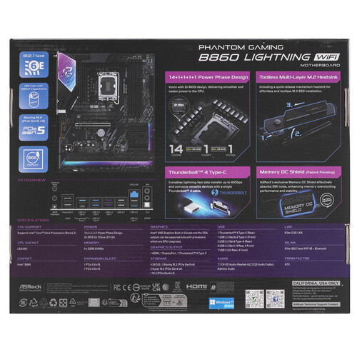 Купить Материнская плата ASRock Phantom Gaming B860 Lightning WiFi  5622734. Характеристики, отзывы и цены в Донецке