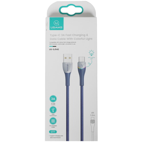 Купить Кабель круглый USAMS USB Type-C - USB 2.0 Type-A синий 1 м  5480405. Характеристики, отзывы и цены в Донецке