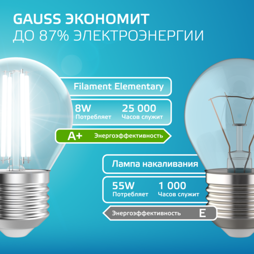 Купить Комплект филаментных ламп Gauss Filament Elementary 52228  5613135. Характеристики, отзывы и цены в Донецке