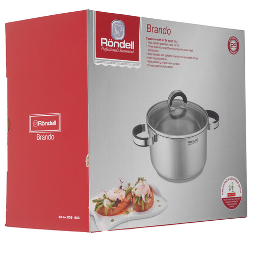 Купить Кастрюля Rondell Brando RDS-1805 5.1 л 24 см серебристый  9309624. Характеристики, отзывы и цены в Донецке