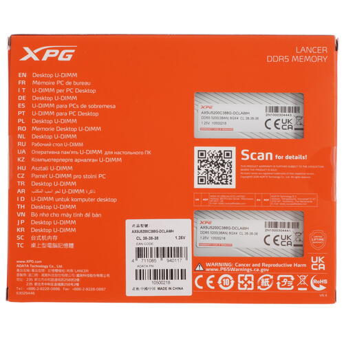 Купить Оперативная память ADATA XPG Lancer [AX5U5200C388G-DCLAWH] 16 ГБ  5096539. Характеристики, отзывы и цены в Донецке