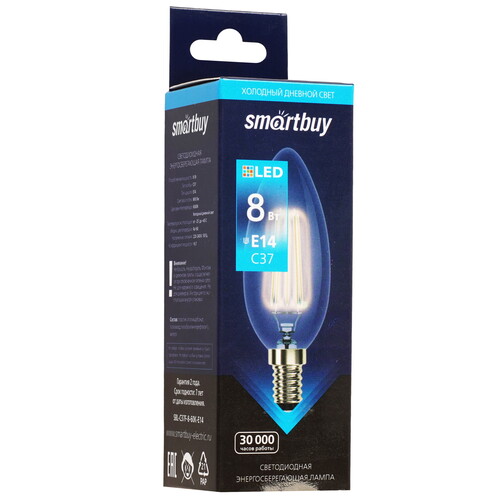 Купить Лампа светодиодная Smartbuy C37-8Вт/6000К/E14  9192653. Характеристики, отзывы и цены в Донецке
