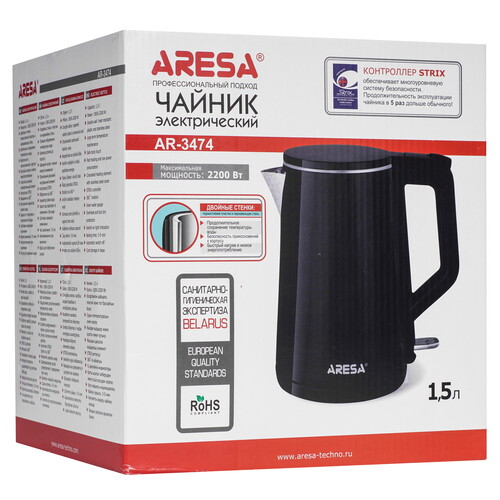 Купить Электрочайник Aresa AR-3474 черный  9300200. Характеристики, отзывы и цены в Донецке