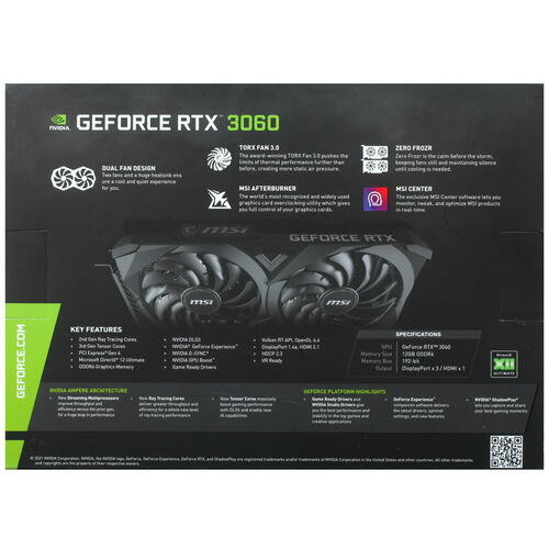 Купить Видеокарта MSI GeForce RTX 3060 VENTUS 2X OC (LHR)  4758926. Характеристики, отзывы и цены в Донецке