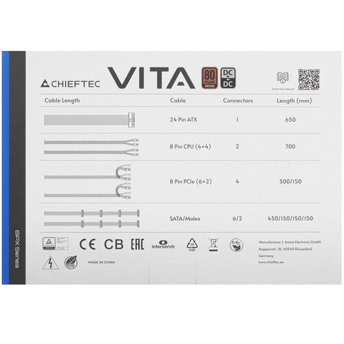 Купить Блок питания Chieftec Vita 850W  9166040. Характеристики, отзывы и цены в Донецке