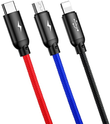 Купить Кабель круглый Baseus Lightning 8-pin, micro USB, USB Type-C - USB 2.0 Type-A черный 1.2 м  5627595. Характеристики, отзывы и цены в Донецке