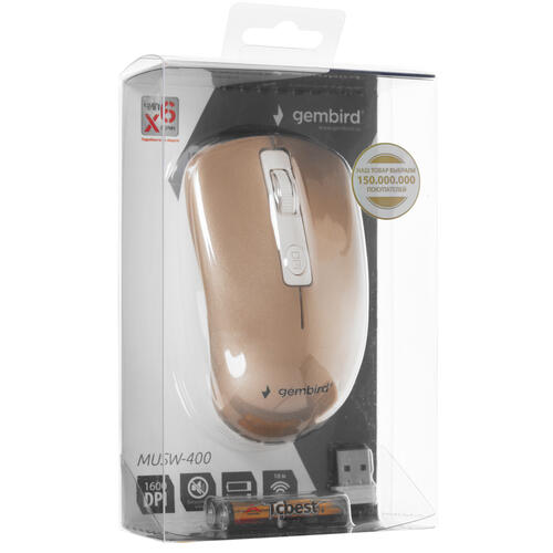Купить Мышь беспроводная Gembird MUSW-400-G  золотистый  1274089. Характеристики, отзывы и цены в Донецке