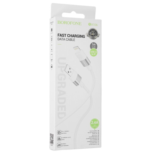 Купить Кабель круглый Borofone Lightning 8-pin - USB 2.0 Type-A белый 1 м  9244435. Характеристики, отзывы и цены в Донецке
