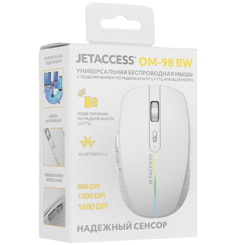 Купить Мышь беспроводная JETACCESS OM-98 BW  белый  9314157. Характеристики, отзывы и цены в Донецке