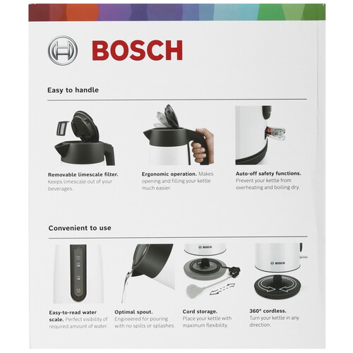 Купить Электрочайник Bosch TWK 7L461 белый  5350490. Характеристики, отзывы и цены в Донецке