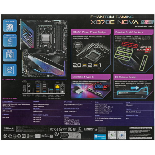 Купить Материнская плата ASRock Phantom Gaming X870E NOVA WIFI  5608930. Характеристики, отзывы и цены в Донецке