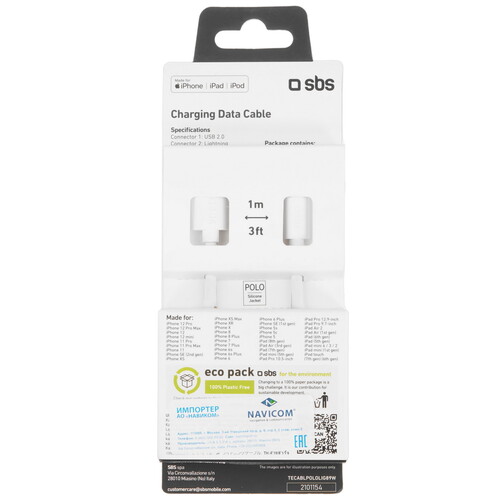 Купить Кабель круглый SBS Polo Collection Lightning 8-pin - USB 2.0 Type-A белый 1 м  5471851. Характеристики, отзывы и цены в Донецке