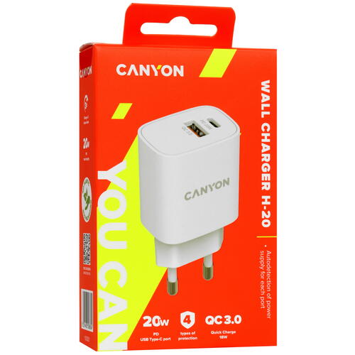 Купить Сетевое зарядное устройство Canyon H-20-04 белый  5052083. Характеристики, отзывы и цены в Донецке