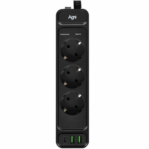 Купить Сетевой фильтр AGNI TP-FS3U3E-PD черный  9289359. Характеристики, отзывы и цены в Донецке