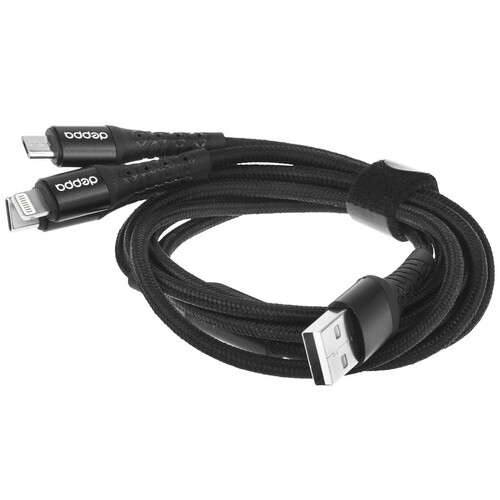 Купить Кабель круглый DEPPA Lightning 8-pin, micro USB, USB Type-C - USB 2.0 Type-A черный 1.2 м  9113451. Характеристики, отзывы и цены в Донецке