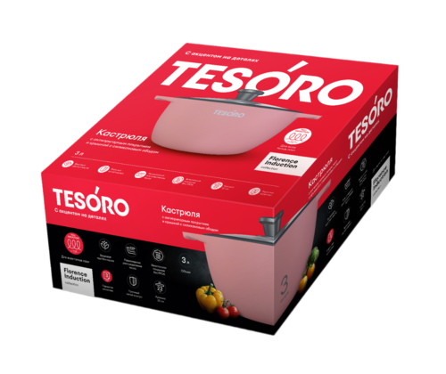 Купить Кастрюля Tesoro Florence Induction total TF6630tpi 3 л 23.1 см розовый  9165230. Характеристики, отзывы и цены в Донецке